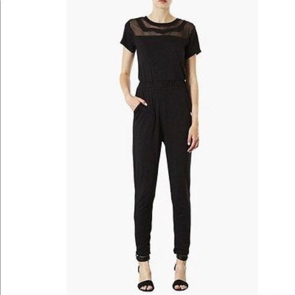 Topshop Pants - Topshop Black Mesh Top Open Back Jumpsuit